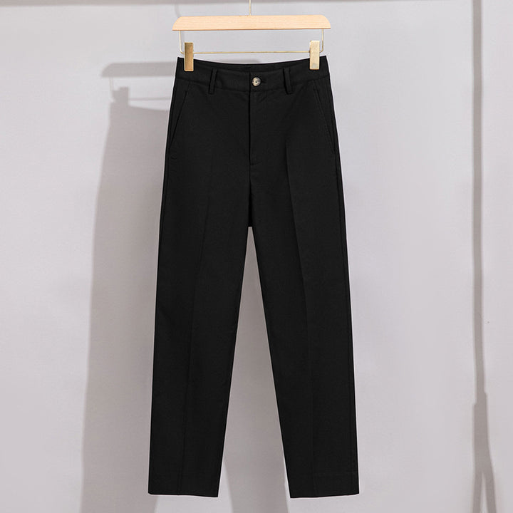 Damen Hochtaillierte gerade geschnittene Chino-Hose mit Bügelfalte Echoarchiv
