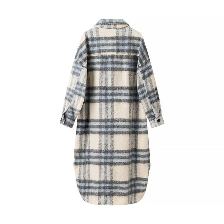 Damen Oversize-Hemdkleid-Mantel aus Wollmix mit Karomuster Echo Archiv
