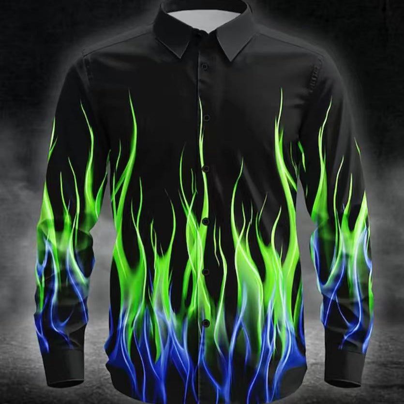 Herren Langarmhemd mit innovativem Flammenmuster Echoarchiv