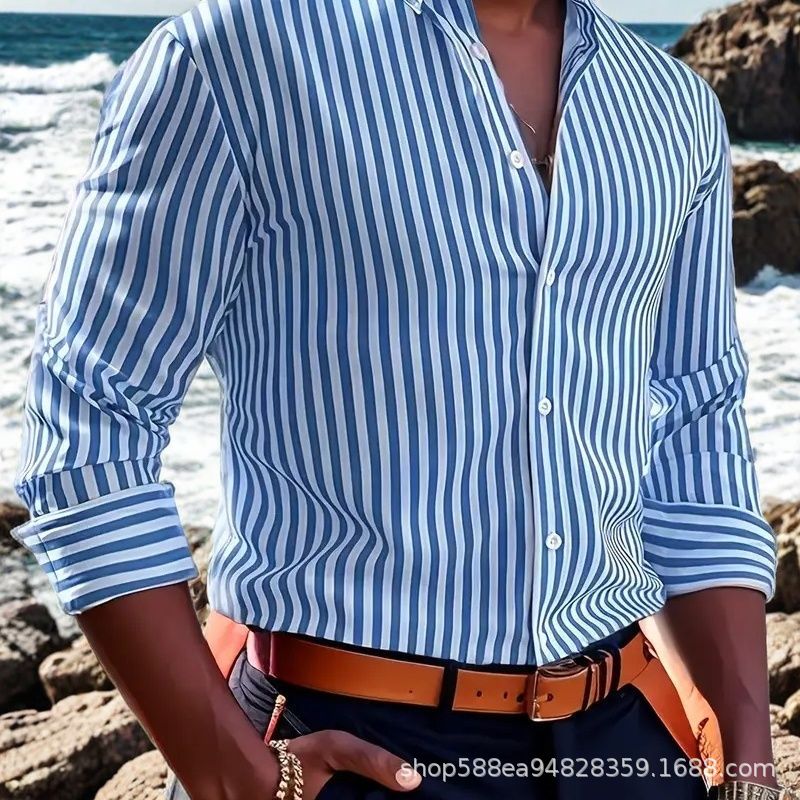 Herren Elegantes Langarm Hemd mit feinem Streifenmuster Echoarchiv
