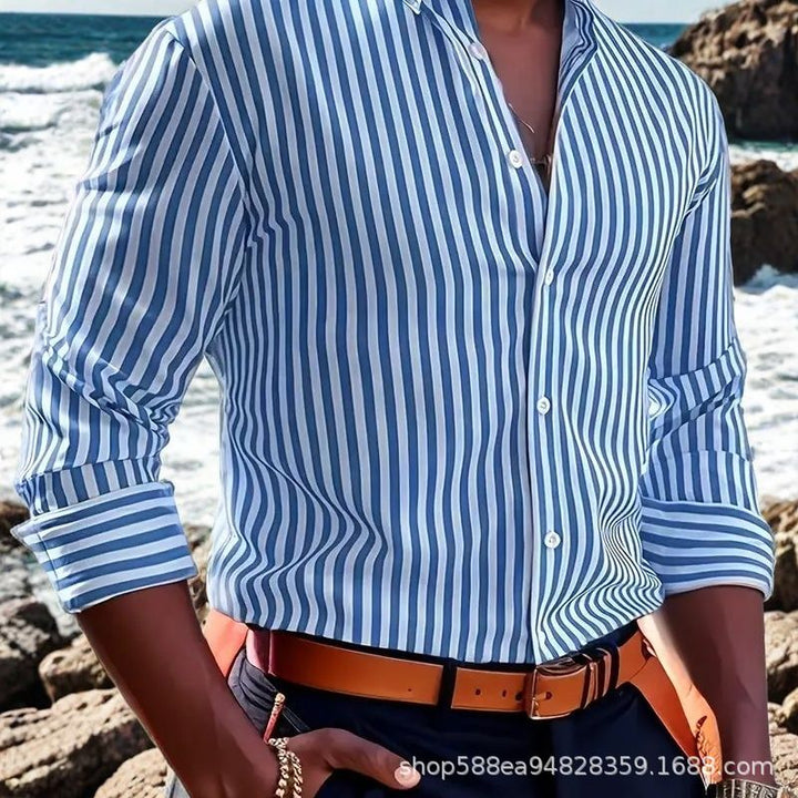 Herren Elegantes Langarm Hemd mit feinem Streifenmuster Echoarchiv
