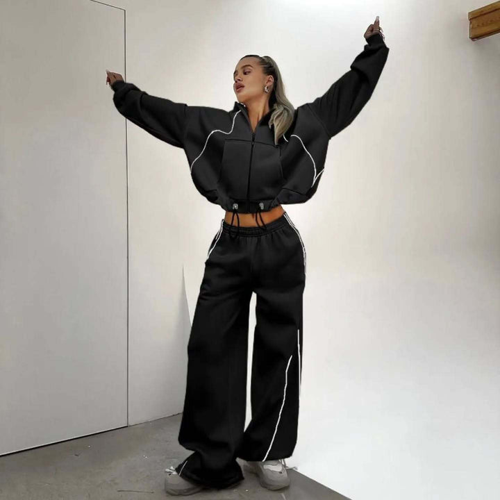 Damen nan weites Oversize-Trackset mit Reißverschluss-Kapuzenjacke und extraweiter Loungehose Echo Archiv