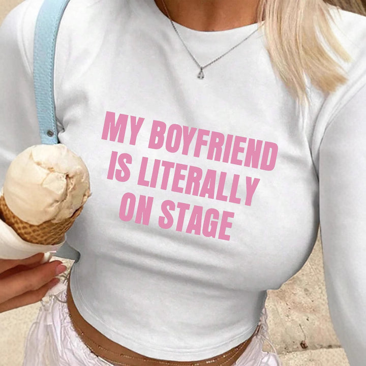 Damen Crop-T-Shirt mit kreativem Augenmotiv und Tourdruck Echo Archiv