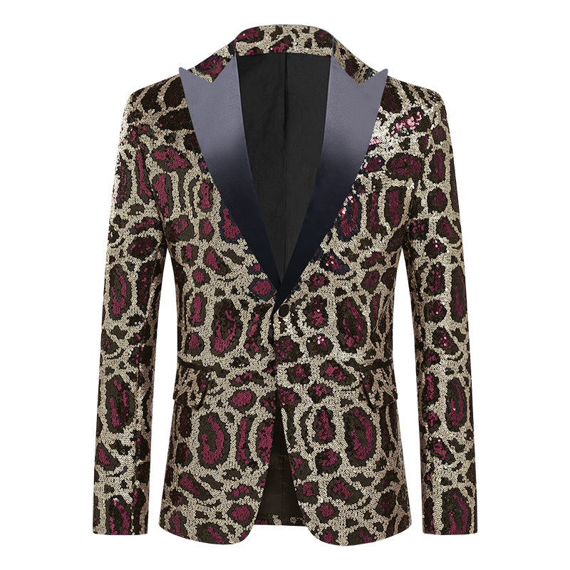 Herren eleganter Pailletten-Anzugblazer mit modernem Leoprint Echoarchiv
