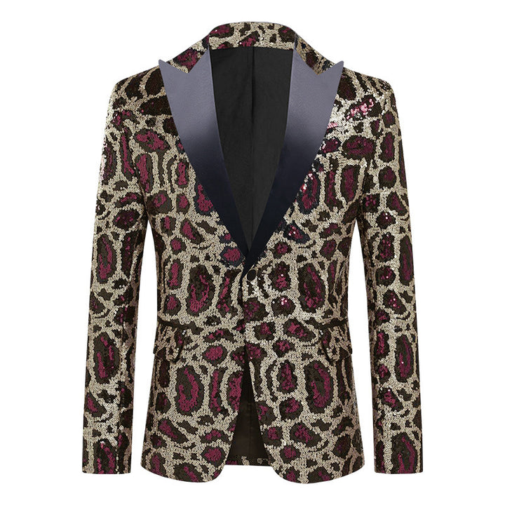 Herren eleganter Pailletten-Anzugblazer mit modernem Leoprint Echoarchiv
