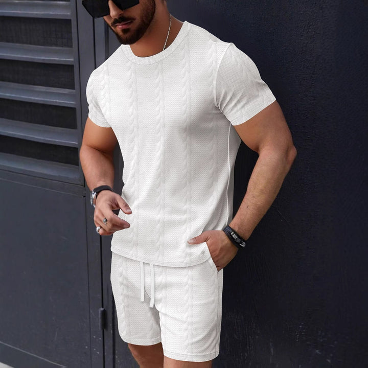Herren lässiges Kurzarm-T-Shirt und Shorts Set mit strukturiertem Design Echoarchiv