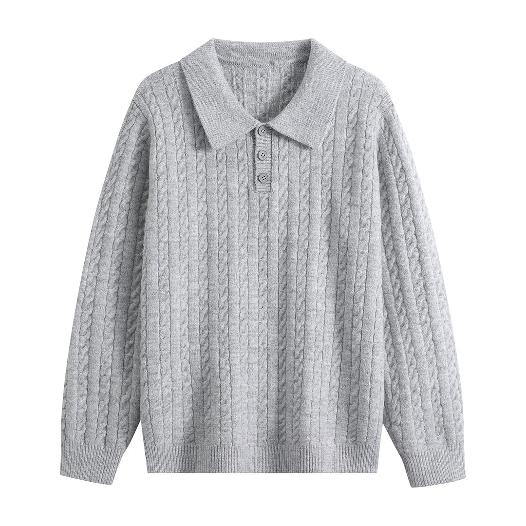 Herren Zopfstrick-Polopullover mit Polokragen, halber Knopfleiste & relaxed Schnitt Echoarchiv