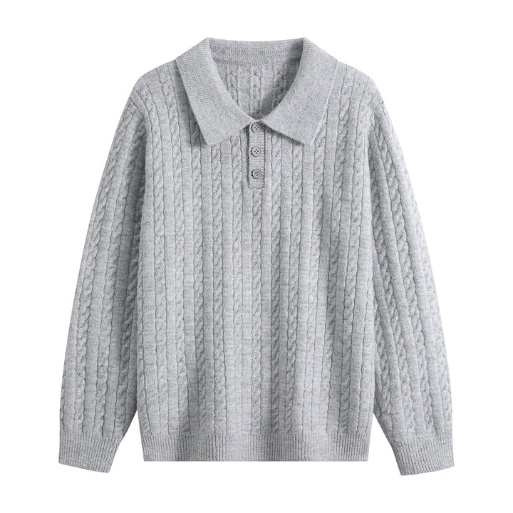 Herren Zopfstrick-Polopullover mit Polokragen, halber Knopfleiste & relaxed Schnitt Echoarchiv