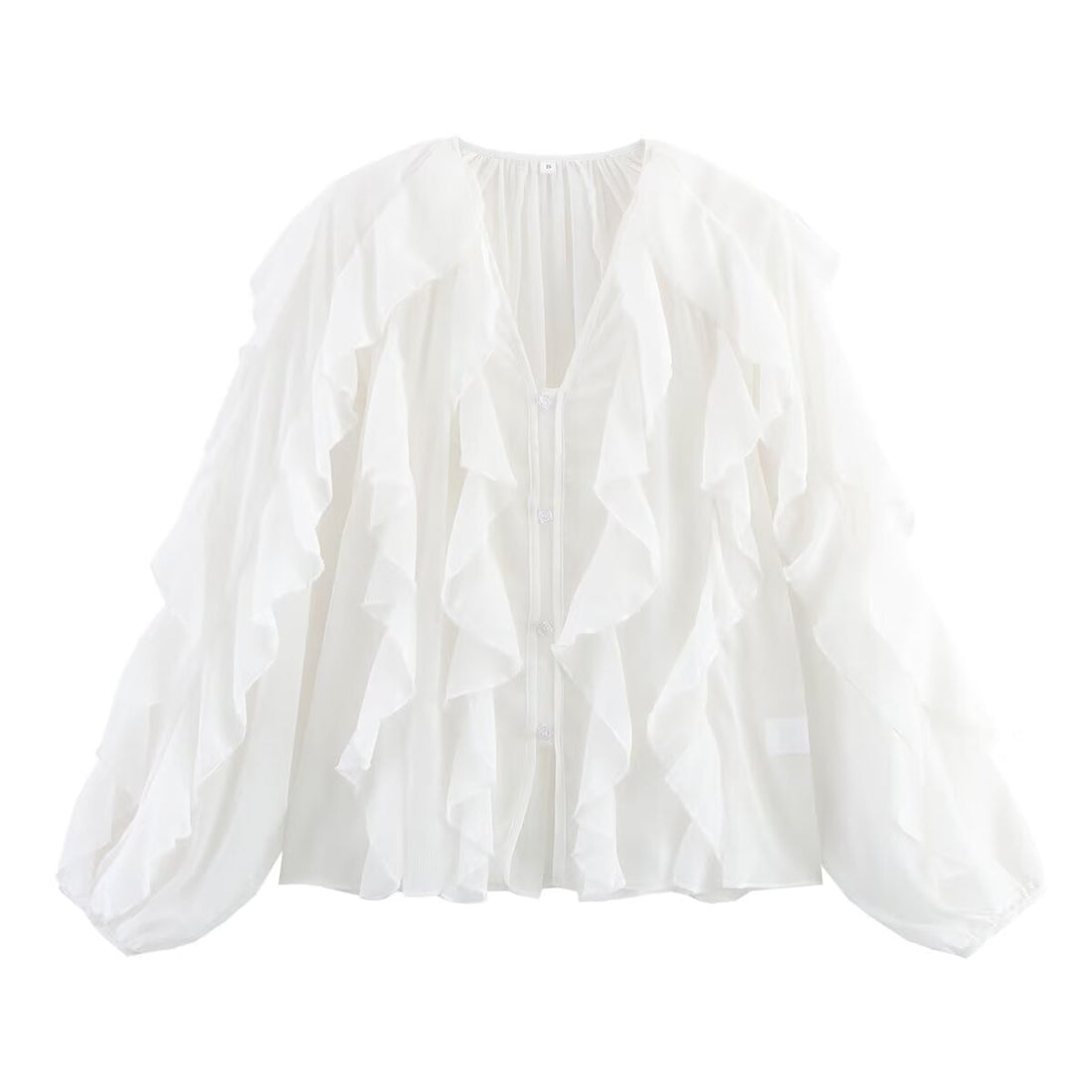 Damen Verspielte Chiffon‑Bluse mit Lagenvolants und Knopfleiste Echo Archiv