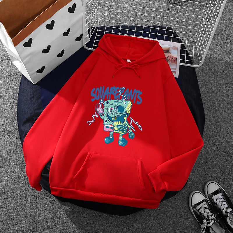 Damen weicher Oversize-Kapuzenpullover mit kawaii Pilzfrosch-Print, Kängurutasche und gerippten Bündchen – Auréline