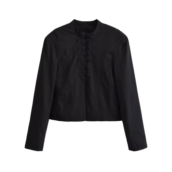 Damen Kurze Taillierte Blousonjacke mit Stehkragen, dekorativen Schlaufen und Teilungsnähten Echo Archiv