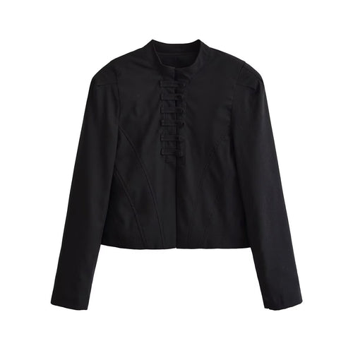 Damen Kurze Taillierte Blousonjacke mit Stehkragen, dekorativen Schlaufen und Teilungsnähten Echo Archiv
