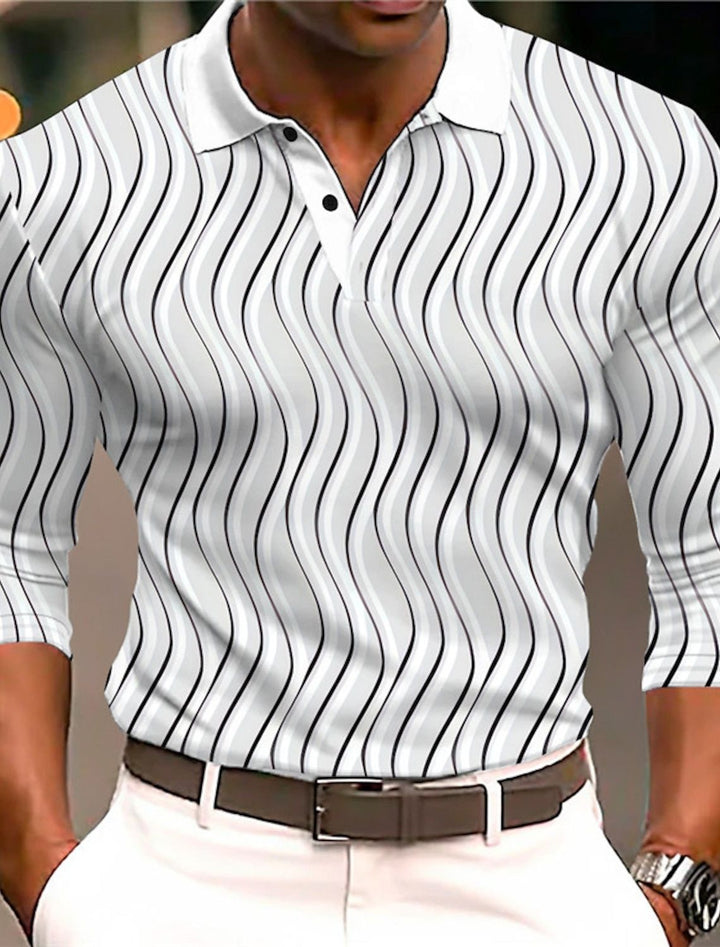 Herren Kurzarm-Poloshirt mit modernem Wellenmuster und kontrastierenden Details Echoarchiv