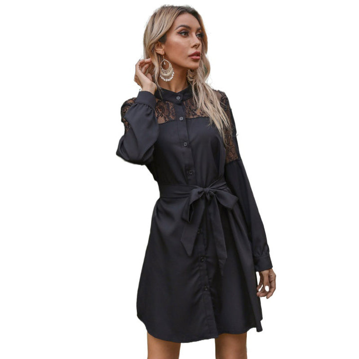 Damen Elegantes Hemdkleid mit Spitzenärmeln Echo Archiv