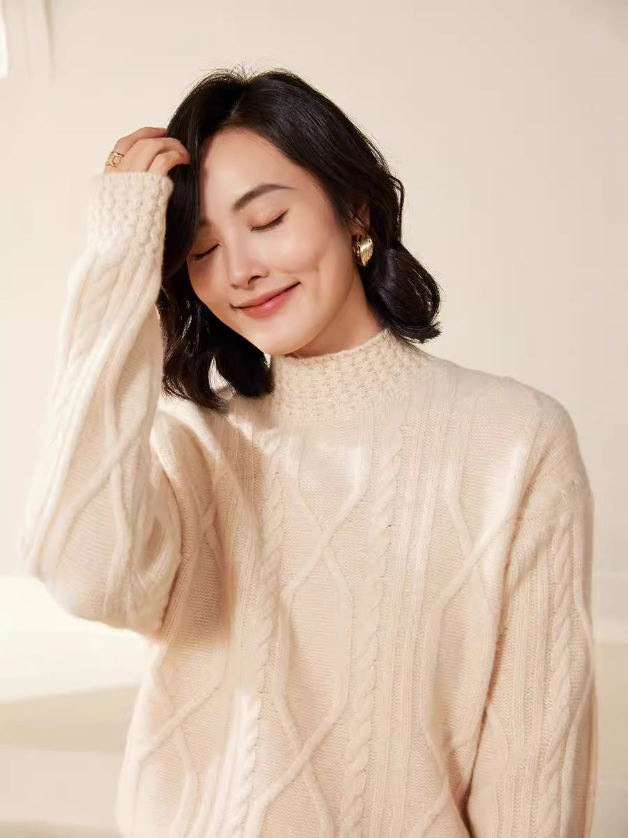 Damen Zopfstrick-Mockneckpullover mit kurzer Boxy-Silhouette Echoarchiv