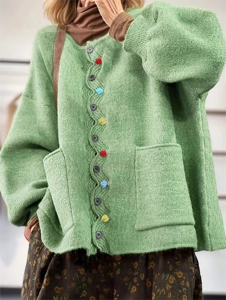 Damen Modischer Strickcardigan mit bunten Knöpfen Echo Archiv