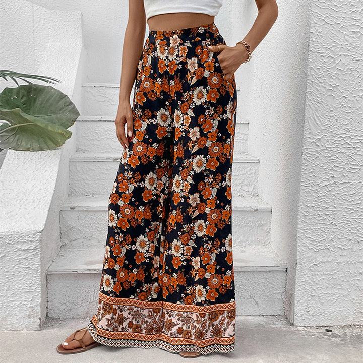 Damen Hochtaillierte weite Palazzohose mit floralem Alloverprint und Eingrifftaschen Echoarchiv