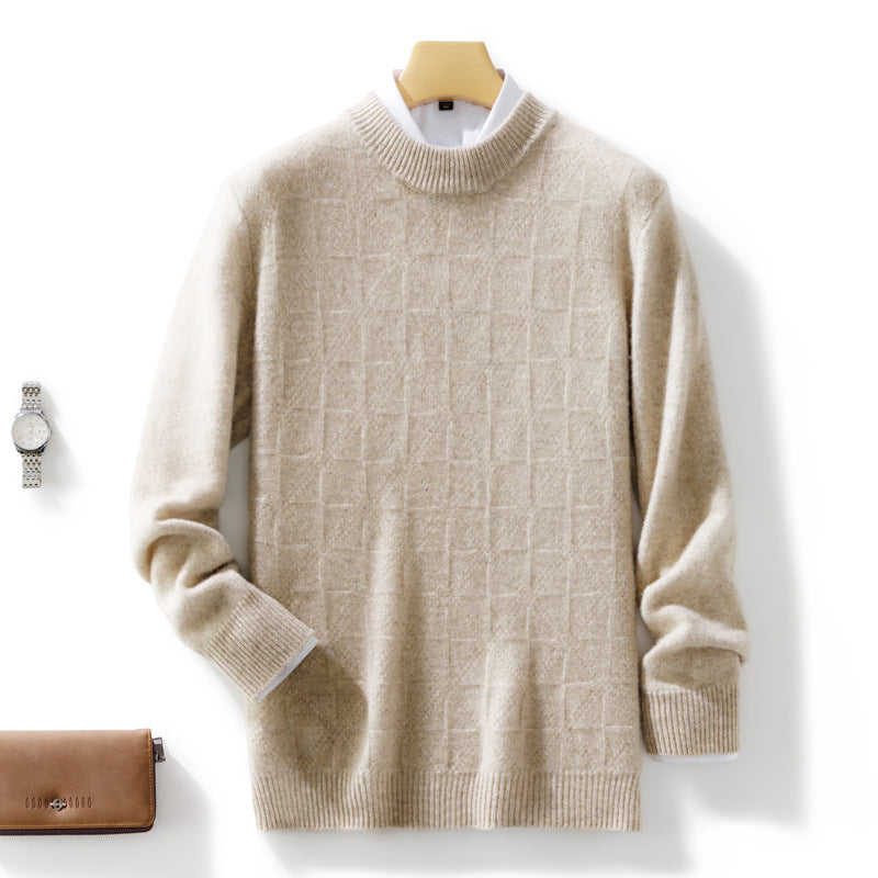 Herren Feiner Rollkragenpullover mit dezenter Quadratstruktur aus Kaschmir‑Mix Echoarchiv