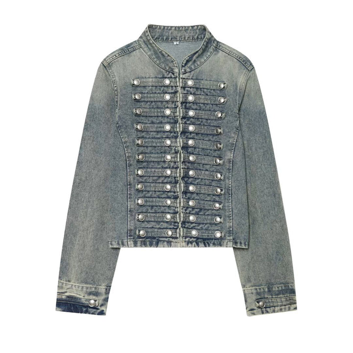 Damen Cropped Denim‑Blouson im Frackstil mit dekorativen Reihenknöpfen Echo Archiv