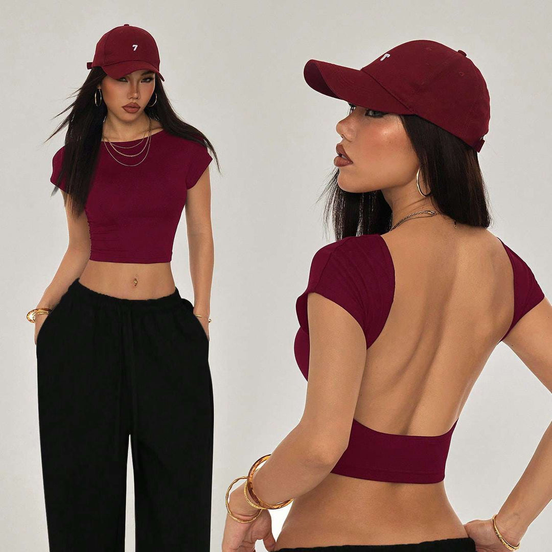 Damen Crop-Top mit breitem Ausschnitt und körperbetontem Schnitt Echo Archiv