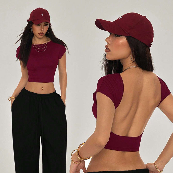 Damen Crop-Top mit breitem Ausschnitt und körperbetontem Schnitt Echo Archiv