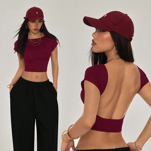 Damen Crop-Top mit breitem Ausschnitt und körperbetontem Schnitt Echo Archiv