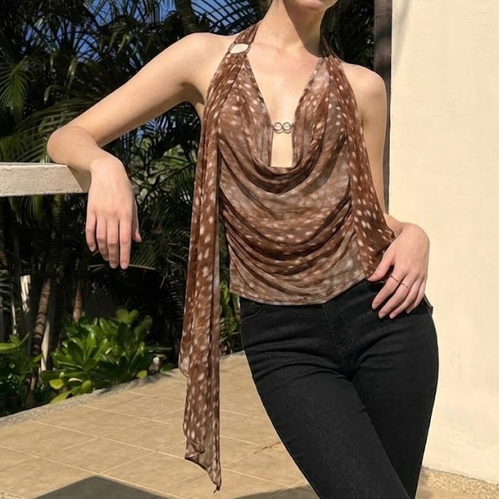 Damen Schicke Halterneck Bluse mit Drapierung Echo Archiv