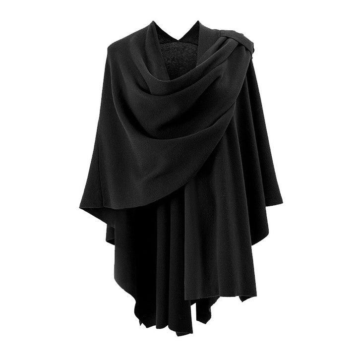 Damen Kapuzenponcho aus Feinstrick mit asymmetrischem Saum – Avérine