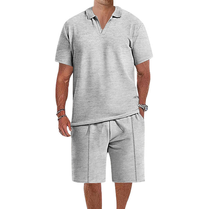 Herren Freizeit Polo-Shorts-Set aus atmungsaktivem Stoff mit Struktur Echoarchiv