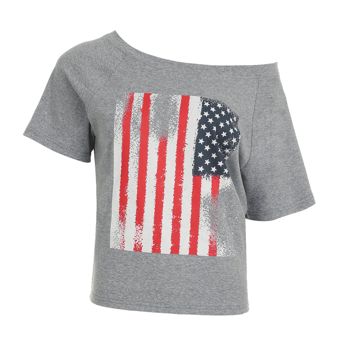 Damen lässiges T-Shirt mit amerikanischem Flaggen-Design und weichem Baumwollmaterial Echo Archiv