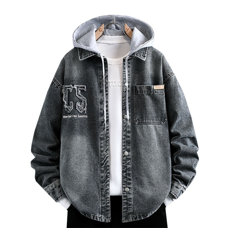 Herren lässige Denim-Hemdjacke mit abnehmbarer Kapuze und modernen Details Echoarchiv