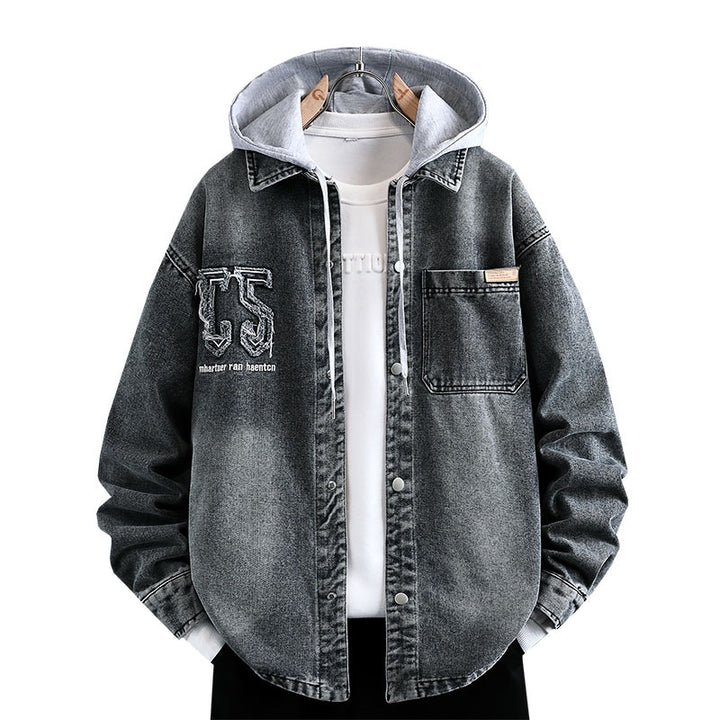 Herren lässige Denim-Hemdjacke mit abnehmbarer Kapuze und modernen Details Echoarchiv