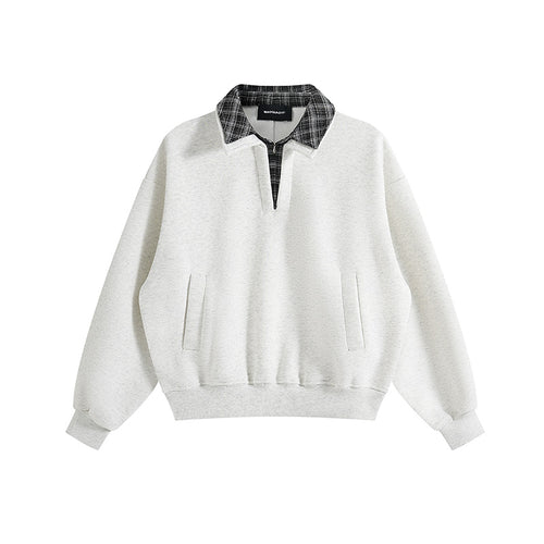 Unisex Lagenlook-Sweatshirt mit eingenähtem Karokragen und seitlichen Einschubtaschen Echoarchiv