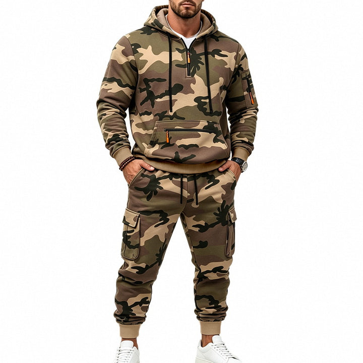 Herren Camouflage-Trainingsset mit Kapuzenpullover und Cargo-Jogginghose Echoarchiv