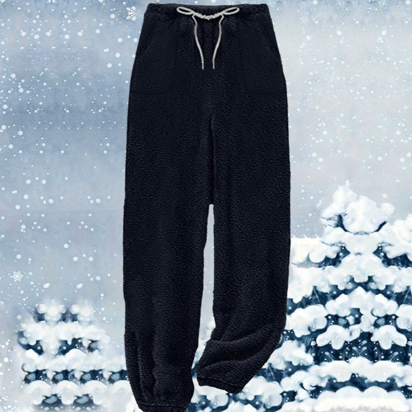 Damen nan kuschelige Sherpa-Fleece Loungehose mit Kordelzug, hoher Taille und elastischen Bündchen Echo Archiv