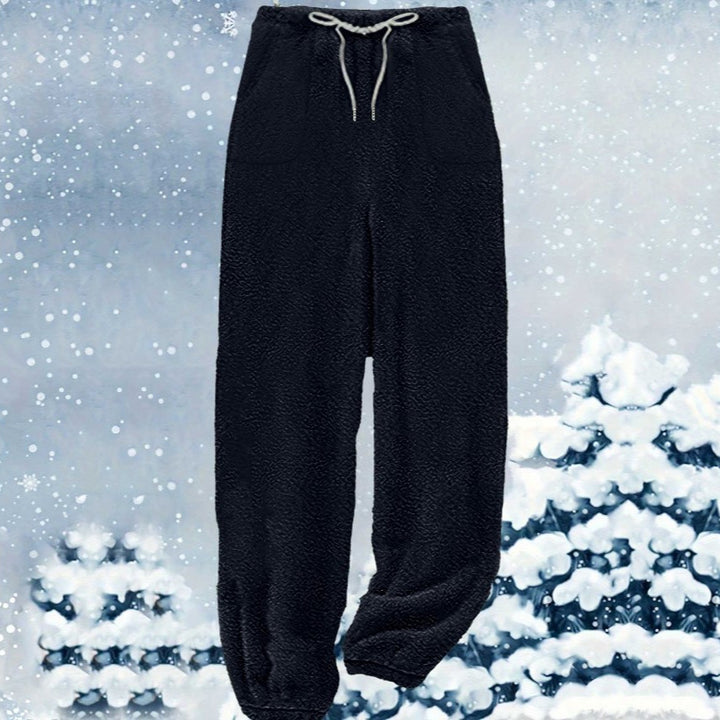 Damen nan kuschelige Sherpa-Fleece Loungehose mit Kordelzug, hoher Taille und elastischen Bündchen Echo Archiv