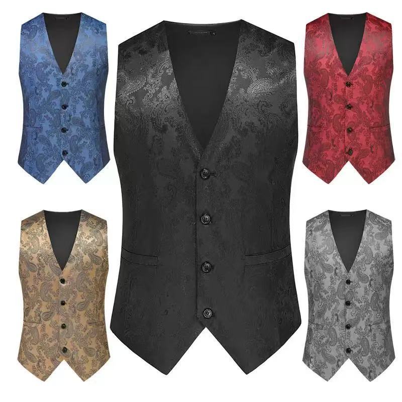 Herren nan feine Jacquard-Anzugweste mit V-Ausschnitt, Zierknöpfen und schmaler Silhouette Echo Archiv