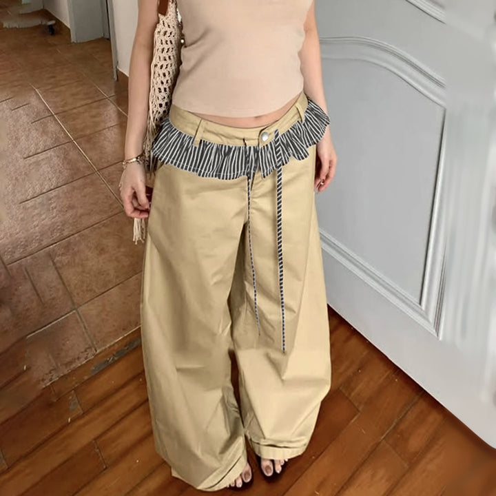 Damen Weite Freizeithose mit Rüschendetails und verstellbarem Bund Echo Archiv