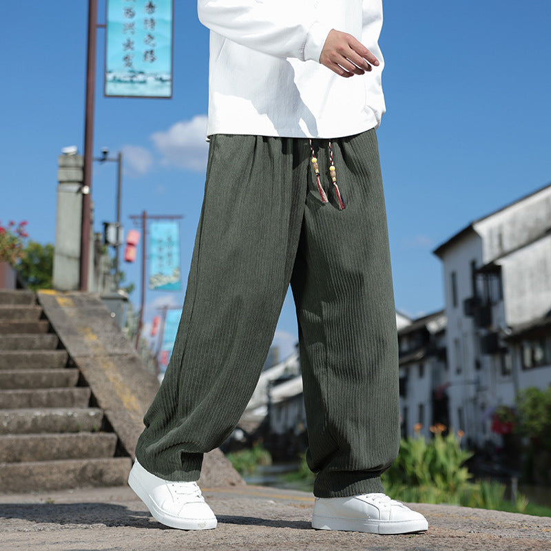 Herren Weit geschnittene Cord-Relaxhose mit elastischem Bund und Zierkordel Echo Archiv
