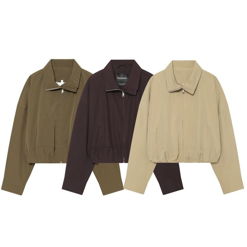 Damen Cropped Boxy‑Jacke mit Reißverschluss, Stehkragen und elastischem Saum Echo Archiv