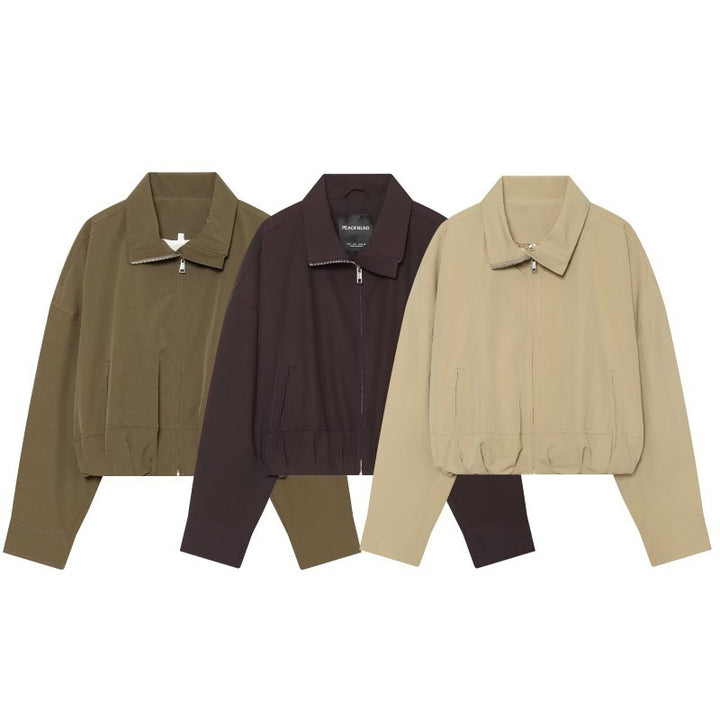 Damen Cropped Boxy‑Jacke mit Reißverschluss, Stehkragen und elastischem Saum Echo Archiv