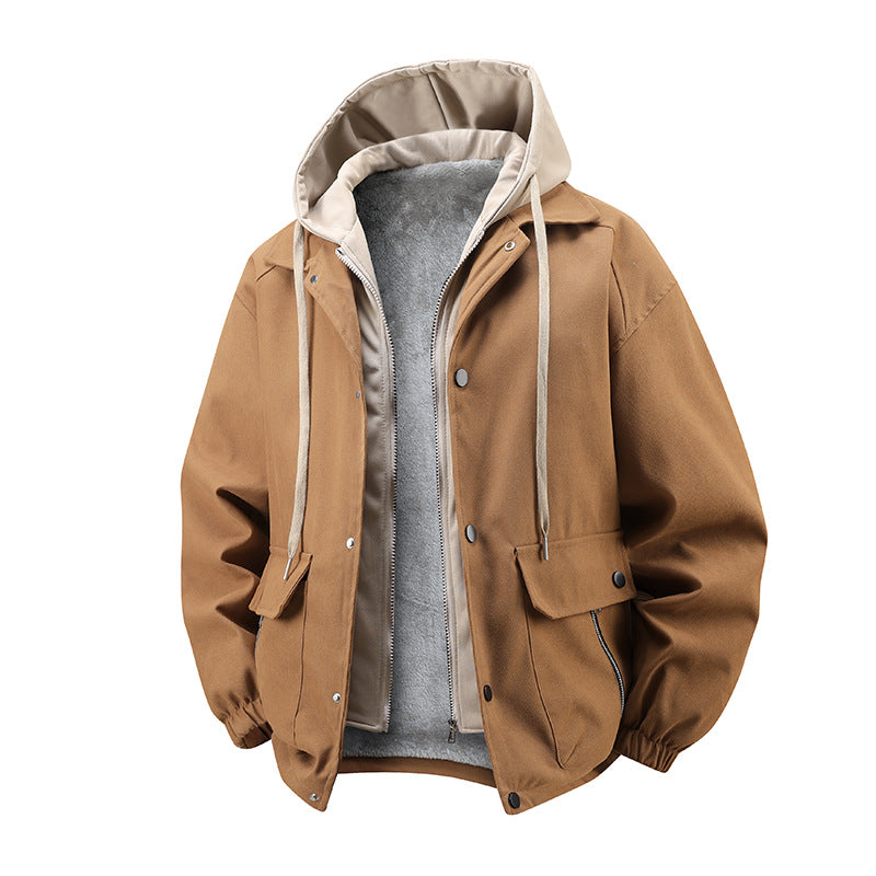Herren  geschichtete Kapuzen Utility Parka Jacke mit kontrastierender Kapuze Innenfutter Klappe und Reißverschlusstaschen Echo Archiv