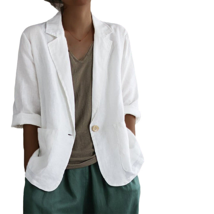 Damen Lässiger Leinenblazer mit breiten Ärmeln und Knopfverschluss – Célinea