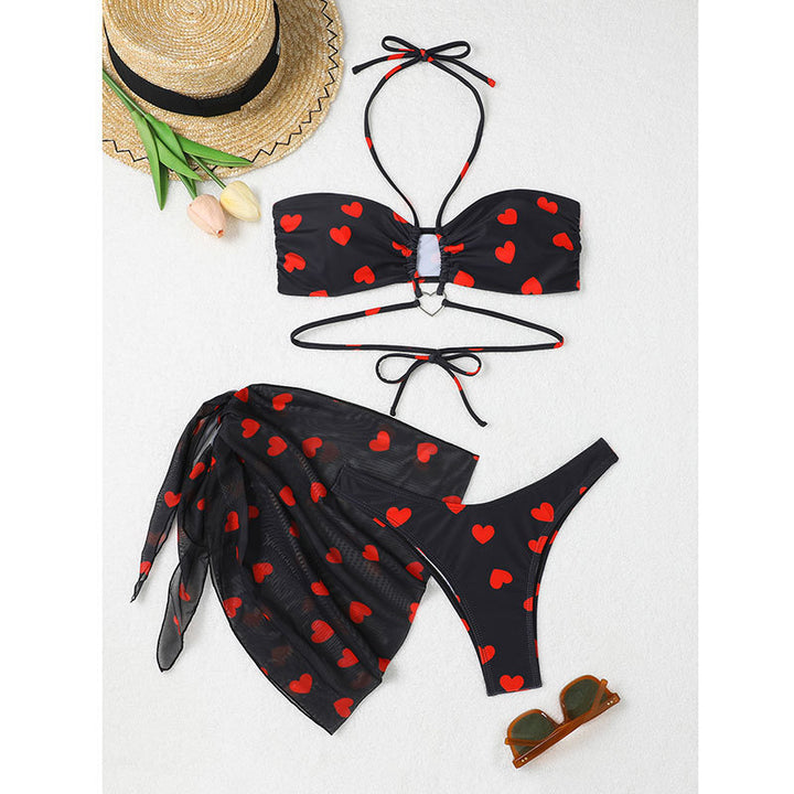 Damen Bikini-Set mit verspieltem Herzmotiv und transparentem Wickelrock Echo Archiv