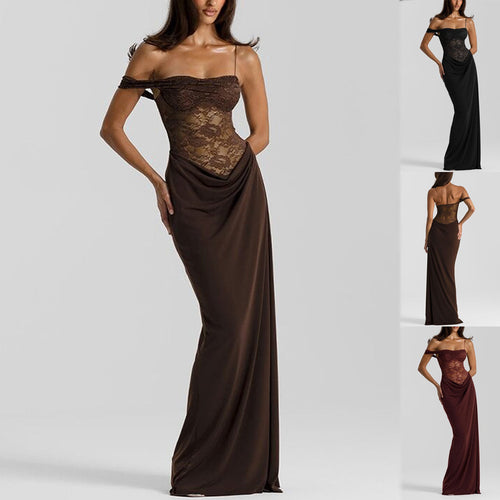 Damen elegantes Abend-Maxikleid mit raffinierten Spitzenakzenten und hohem Schlitz Echo Archiv