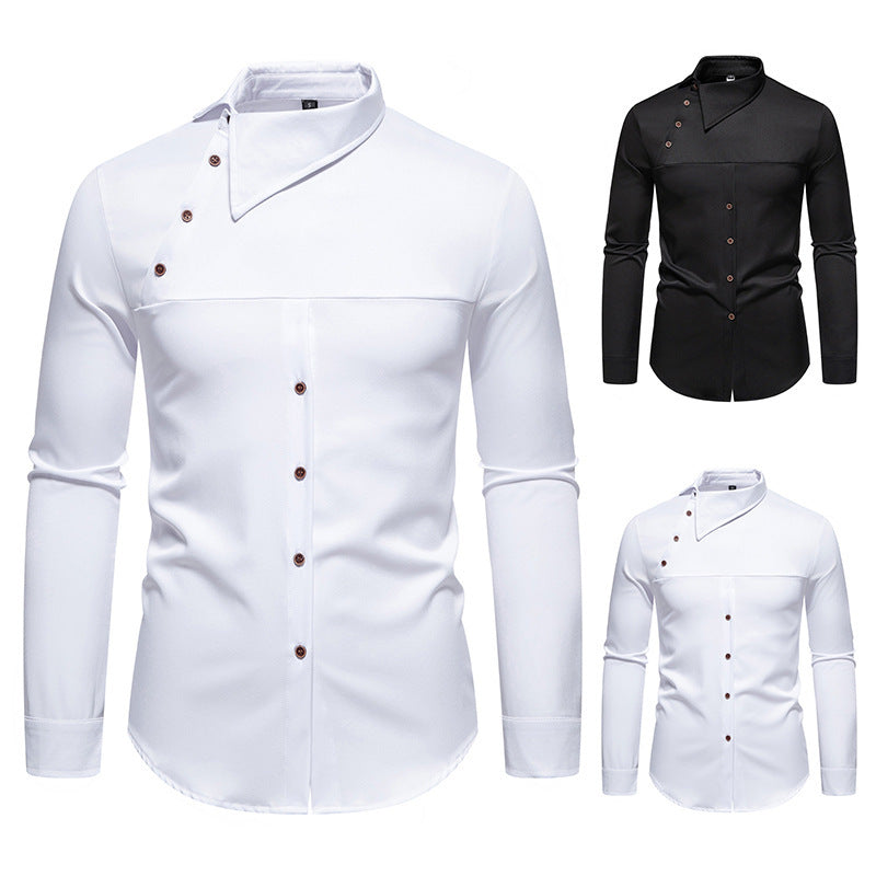 Herren modisches Hemd mit asymmetrischem Kragen und stilvollen Knopfdetails Echoarchiv