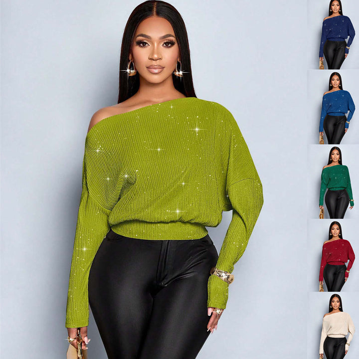 Damen Off-Shoulder Rippstrick-Pullover mit Glitzereffekt und Batwing-Ärmeln Echo Archiv