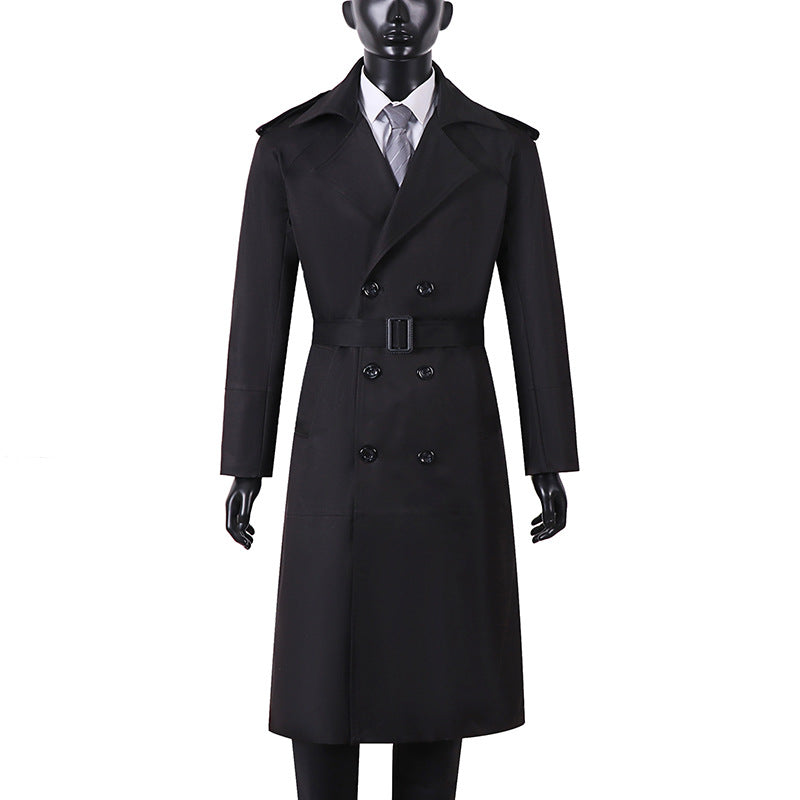 Herren Doppelreihiger Trenchcoat mit Taillengürtel und Schulterlaschen Echoarchiv
