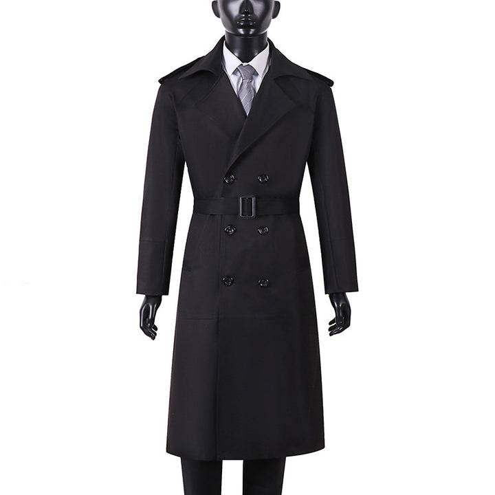 Herren Doppelreihiger Trenchcoat mit Taillengürtel und Schulterlaschen Echoarchiv