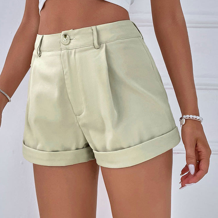Damen elegante Kurzshorts mit hohem Bund und umgeschlagenem Saum Echo Archiv